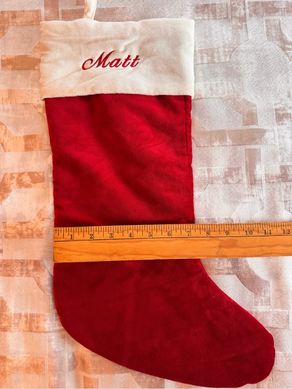 Pottery Barn Personalized Red and Cream velvet Christmas Stocking - 'Matt'
